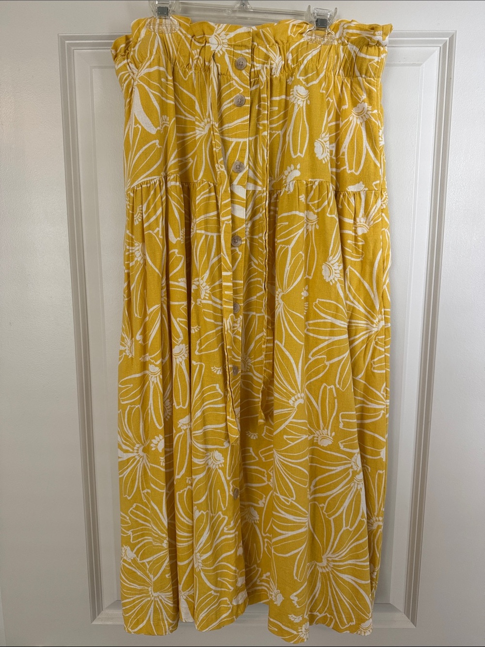 Universal Thread Yellow Floral Button-Front Maxi Skirt